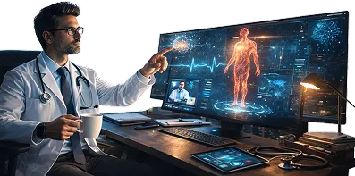Doctor analyzing AI-driven clinical data