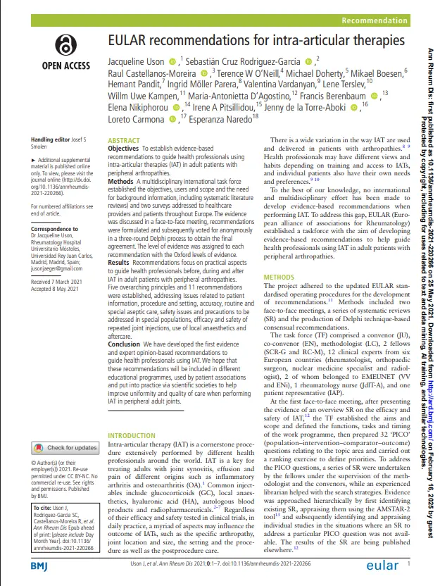 EULAR recommendations for intra-articular therapies