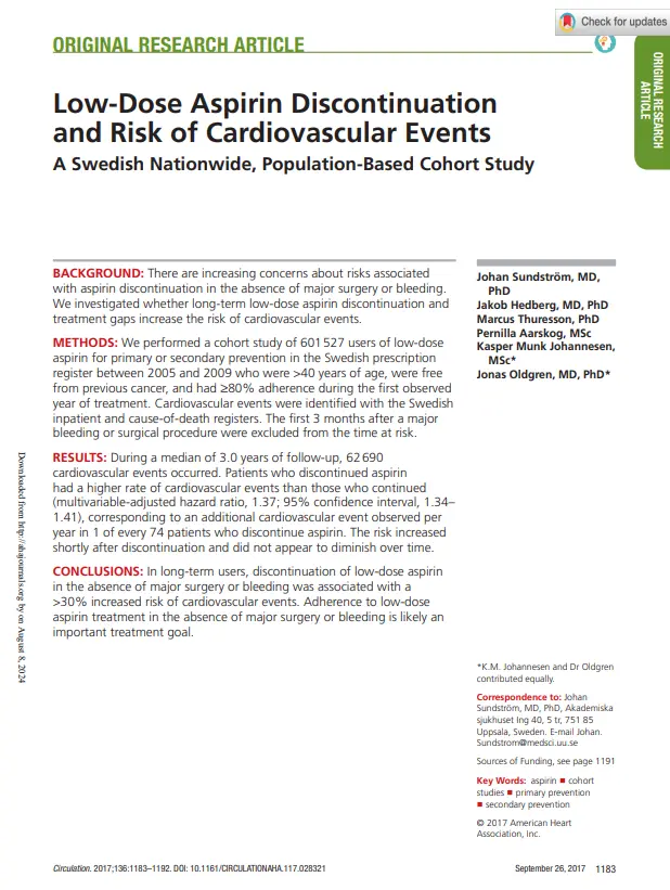 Low-Dose Aspirin Discontinuation and Risk of Cardiovascular Events